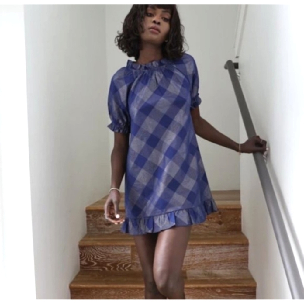 Hill House Navy Checkered Mini Dress